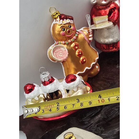 5 Blown Glass Christmas Ornaments ~ Gingerbread Mr And Mrs SANTA CLAUS Sweets - Picture 7 of 8